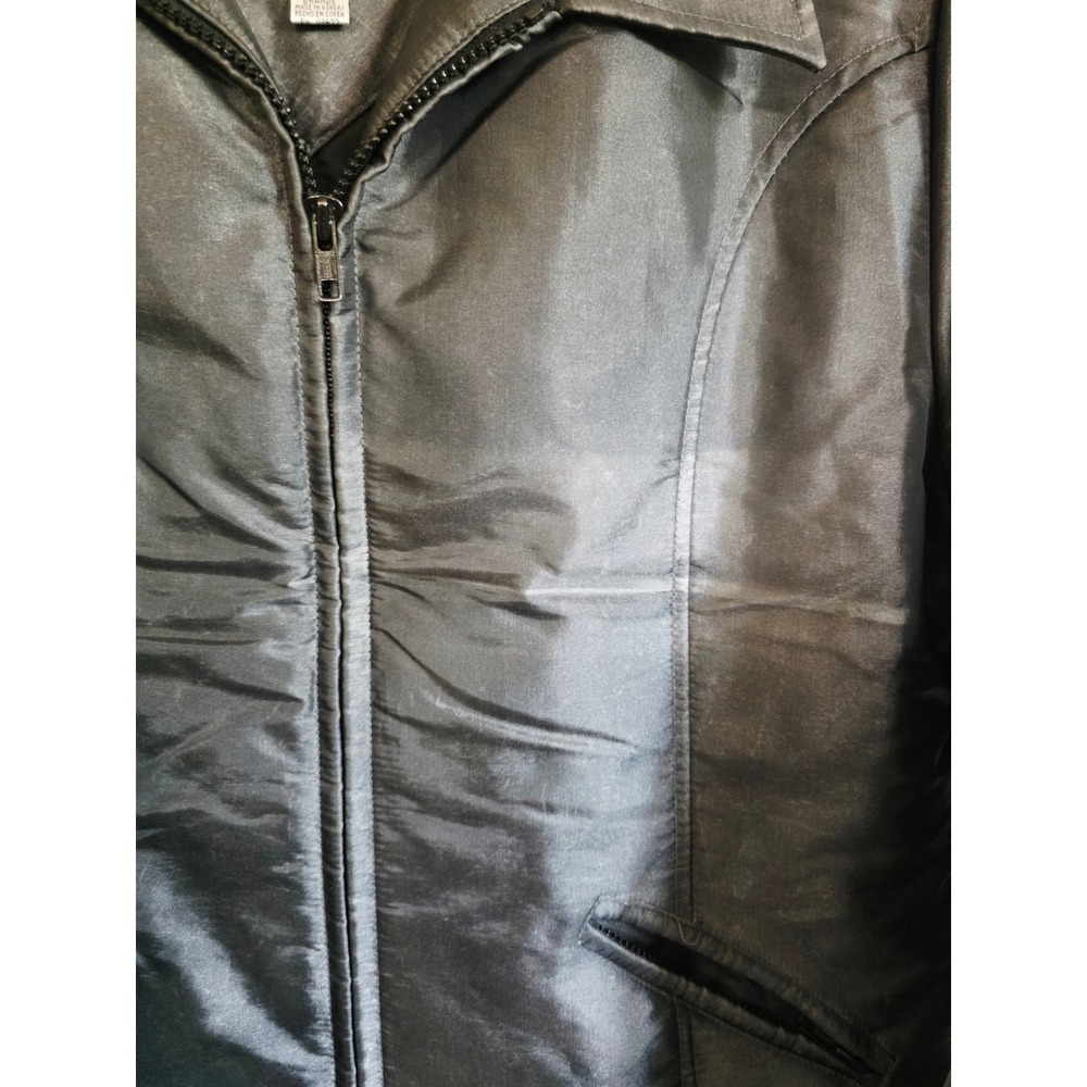 Jacqueline Ferrar PL Jacket Petite Large Silver Gray Metallic Belted Zip Up NEW - Picture 8 of 11